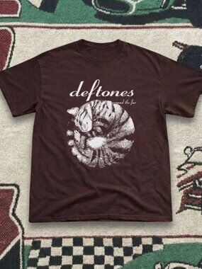 Rare Deftones Around The Fur Cat Graphic T-Shirt Brown Band Tee